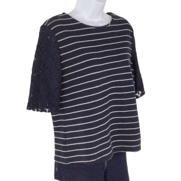 LOFT Knit Striped Top with Lace Sleeves Sz S - Picture 2 of 10